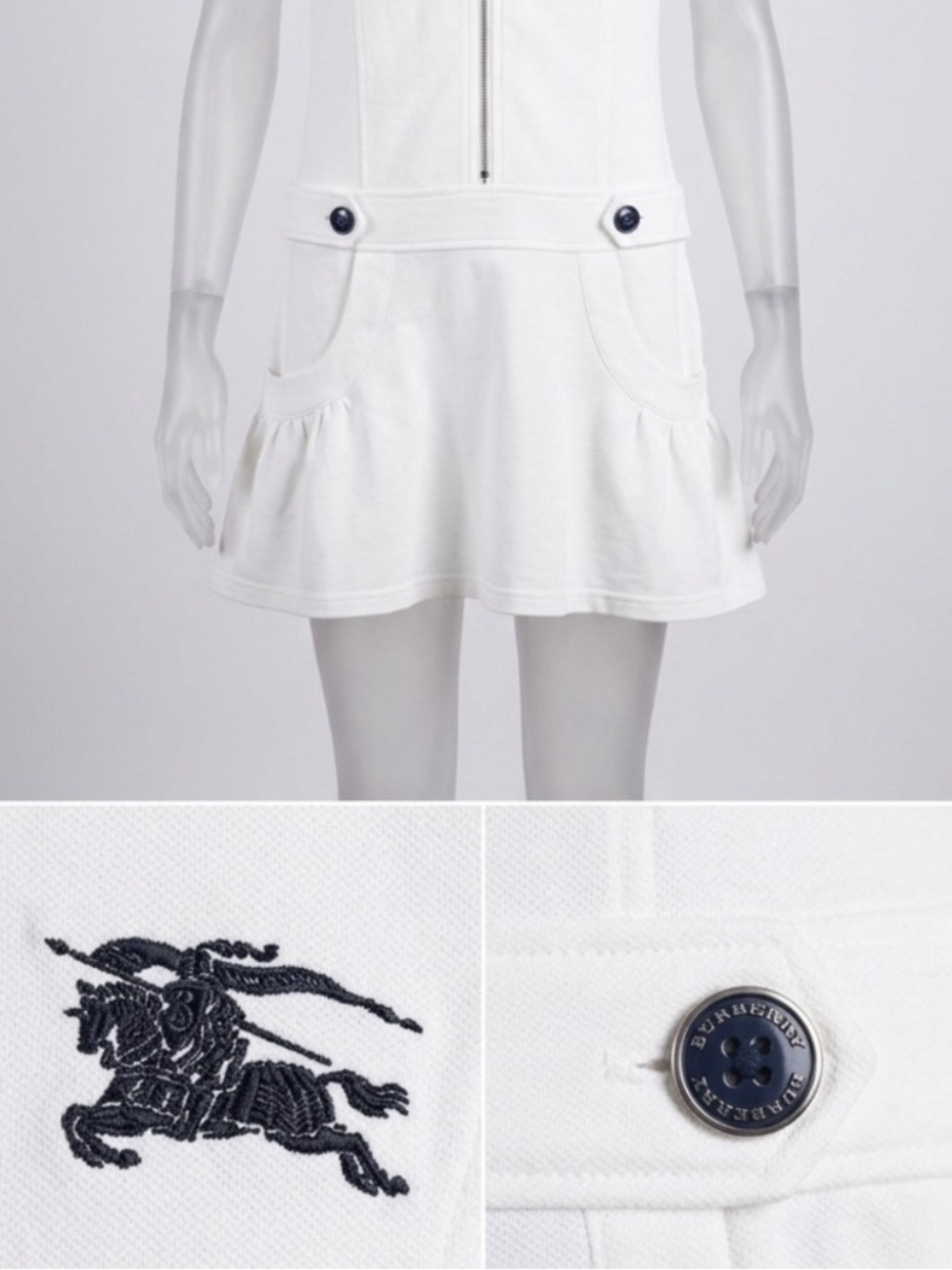 Burberry White Zip-Up Polo Dress Knight Logo - NWT/NWOT - S - Picture 3 of 9